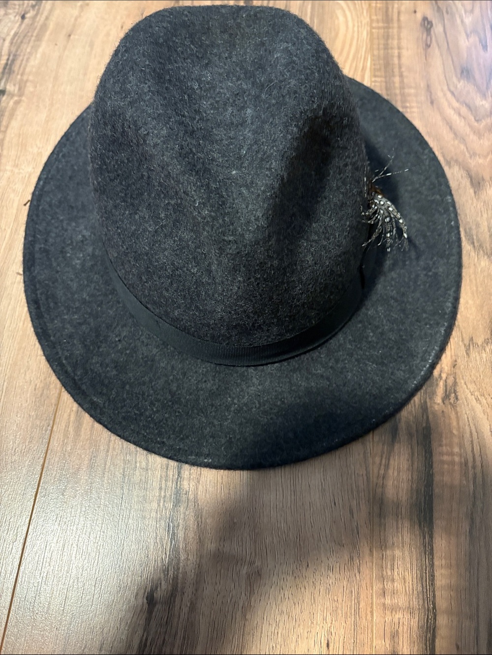 Pendleton Charcoal Gray Wool Fedora with Feather Accent